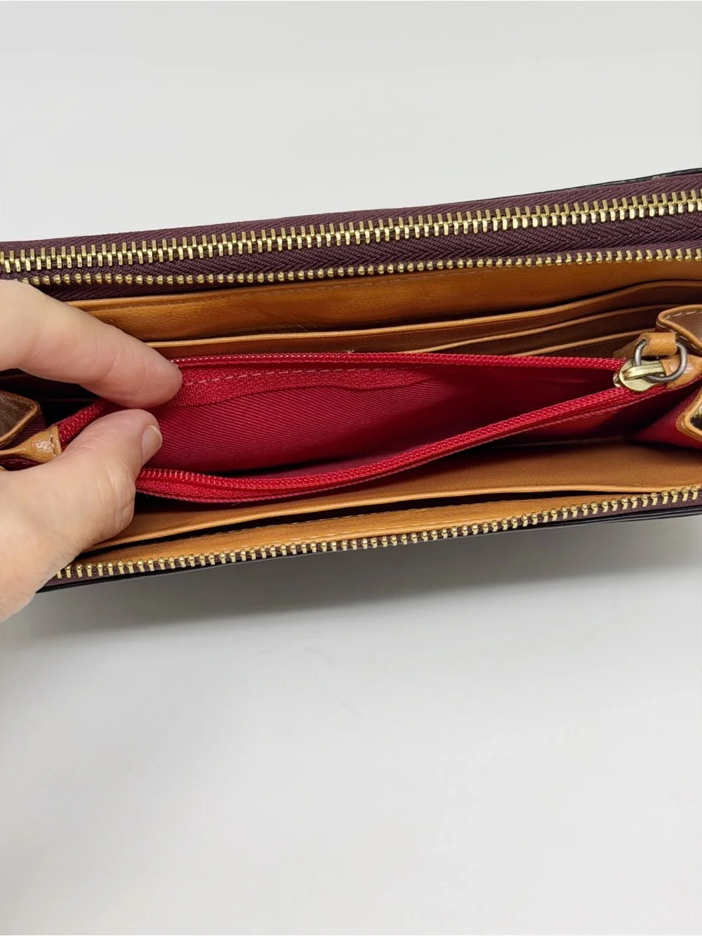 Tusk Croc Embossed Leather Double Zip Around Continental Wallet Burgundy